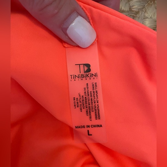 TiniBikini Bright Coral Orange Cut Out Bikini Size L - Picture 6 of 6